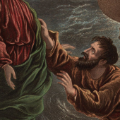 الرسول بطرس يطلب النجدة من الرب يسوع لكي ينتشله من القرق