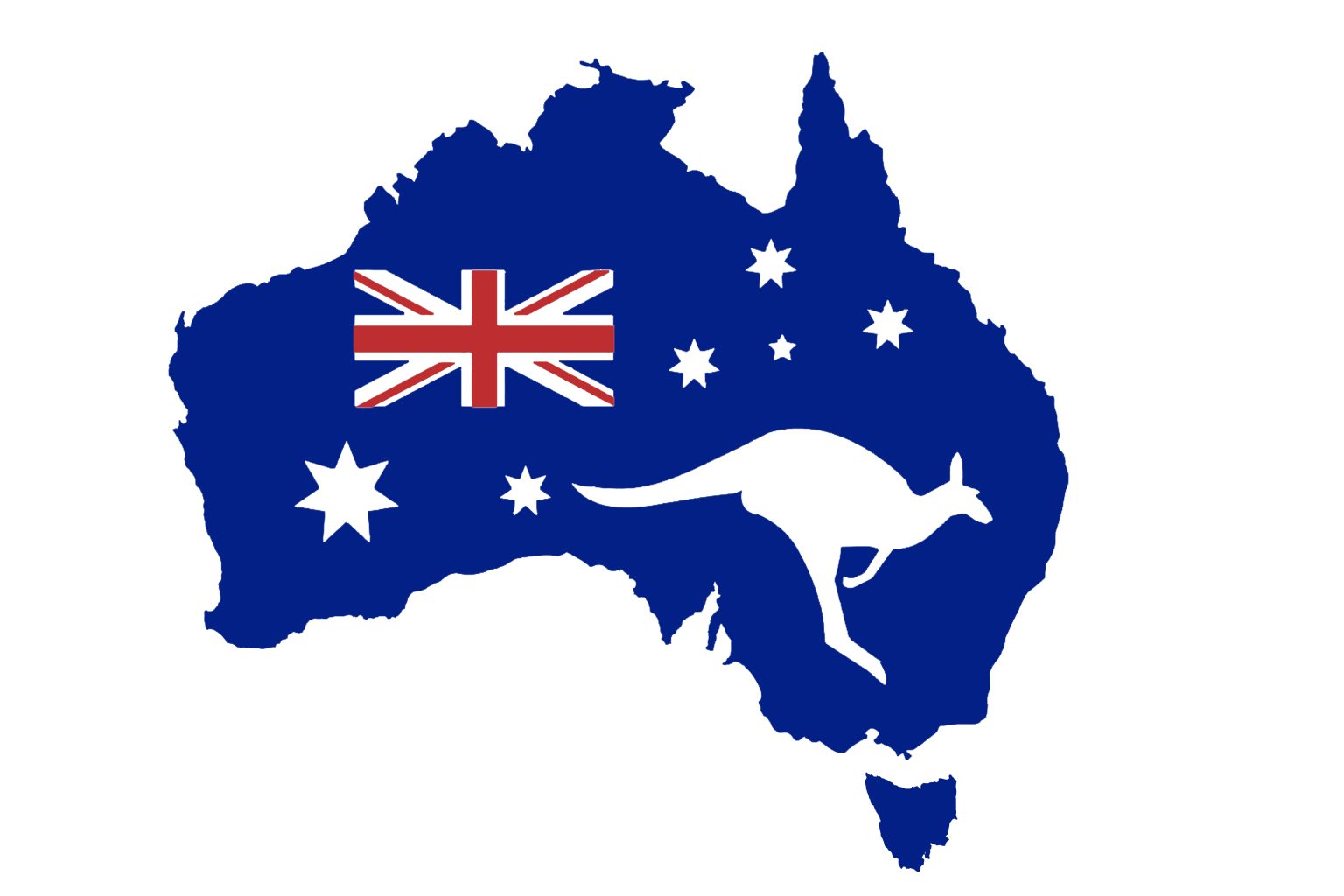 علم استراليا على شكل القارة، والكانغارو في داخله.